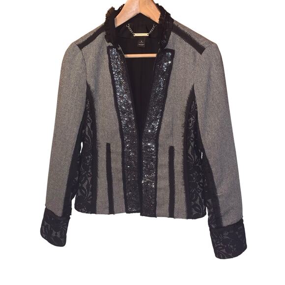 WHBM Women’s Herringbone Sequin Lace Blazer Jacket Size 4 EUC - Picture 7 of 11